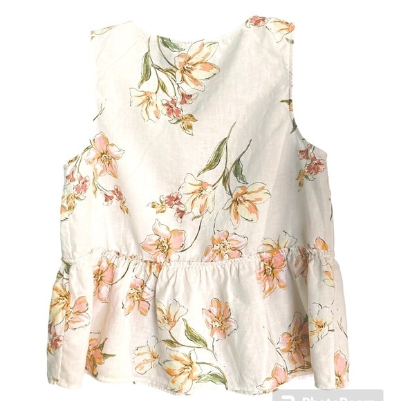 EUC Linen Floral‎ Peplum Tank Button Front Hem Top, by Rachel Roy Medium - Picture 5 of 7